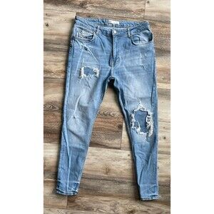 Zara Denimwear Women’s Jeans Size USA 32 EUR 42 Blue Distressed Straight Leg